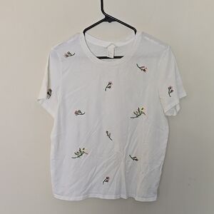 White Floral Embroidered Women's Top